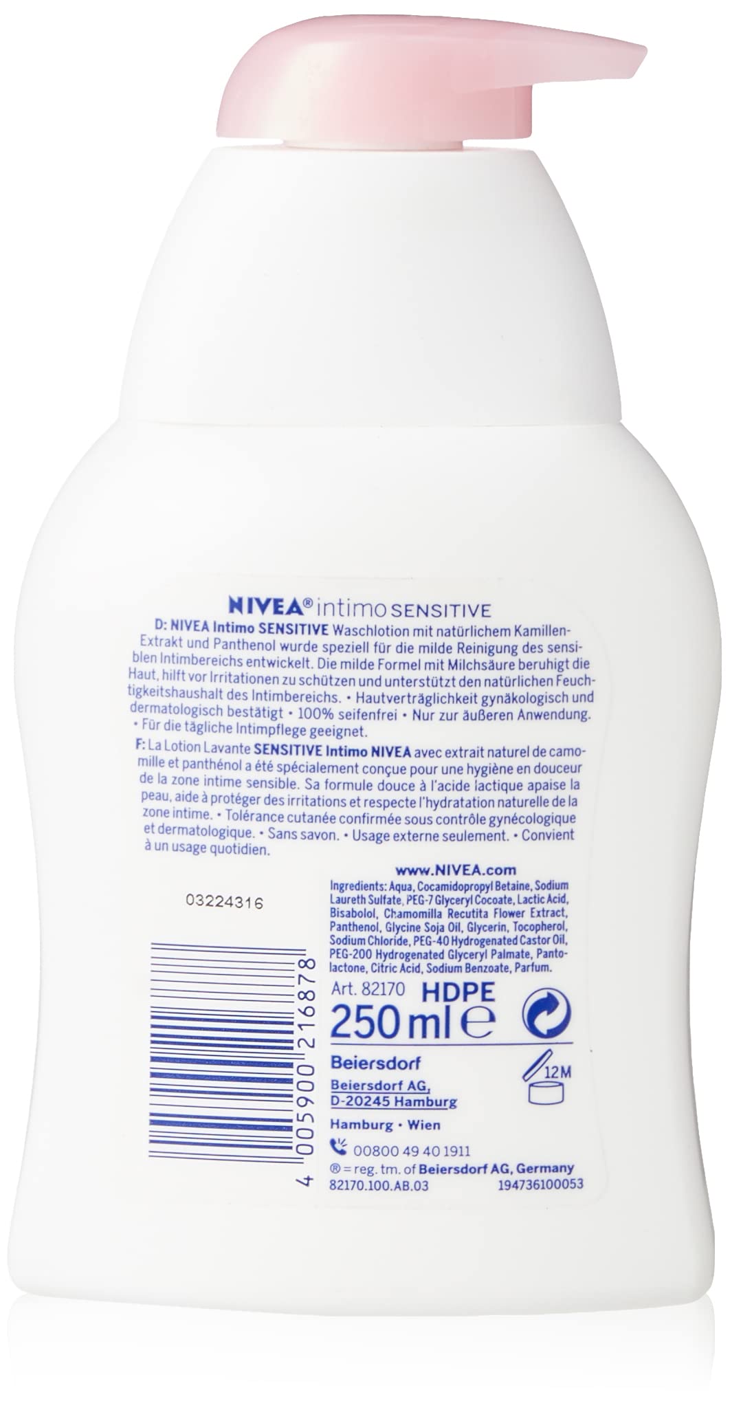 NIVEA Intimo Sensitive : pompe visible pour doser avec précision.