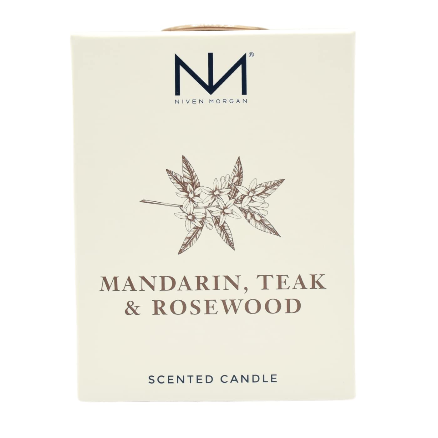 Flamme lumineuse et ambiance chaleureuse avec la bougie Mandarin Teck Rosewood.