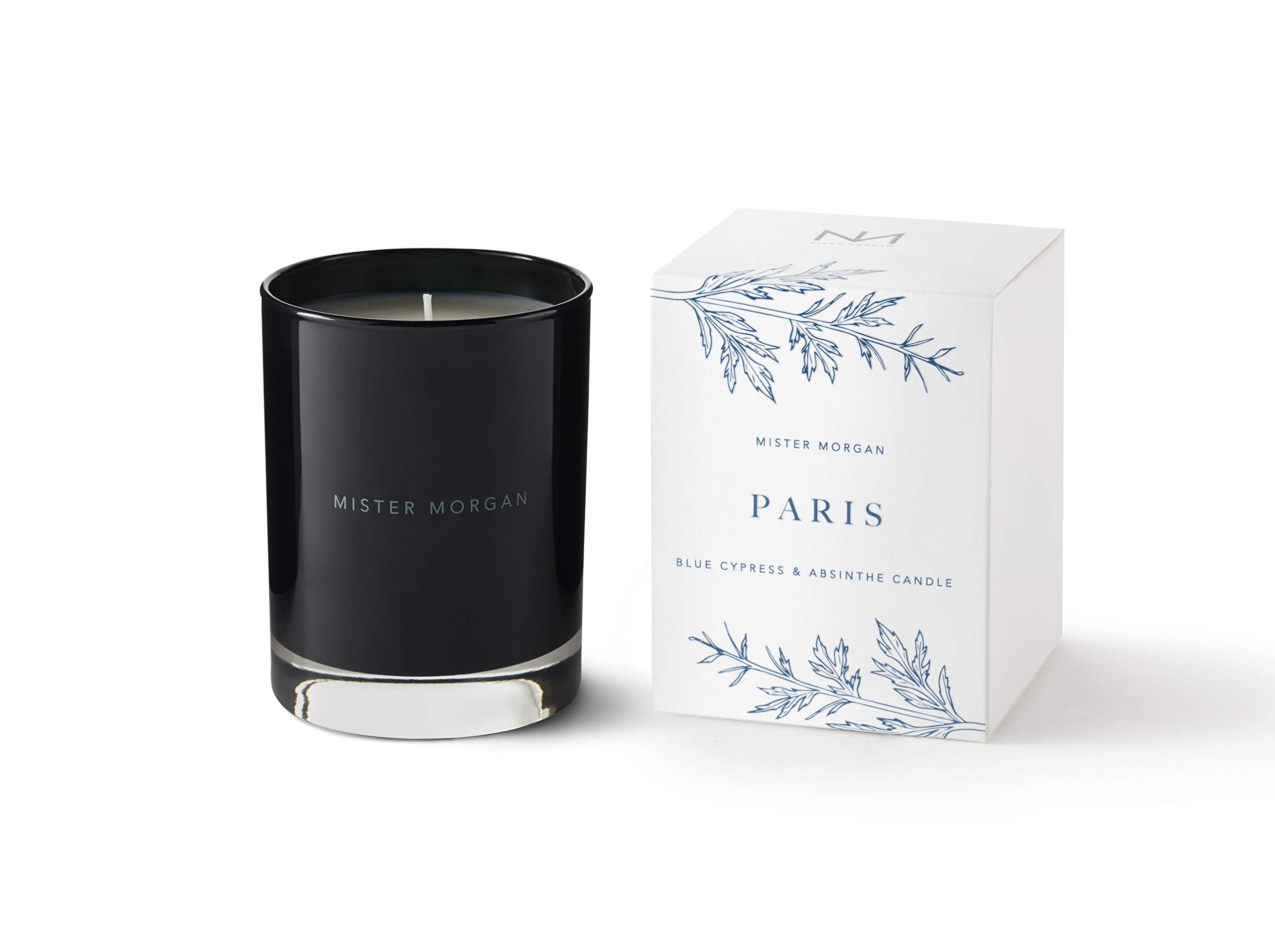 Mister Morgan Paris Cyprès Bleu Absinthe Bougie 11onces : parfum enveloppant pour soirées cosy.