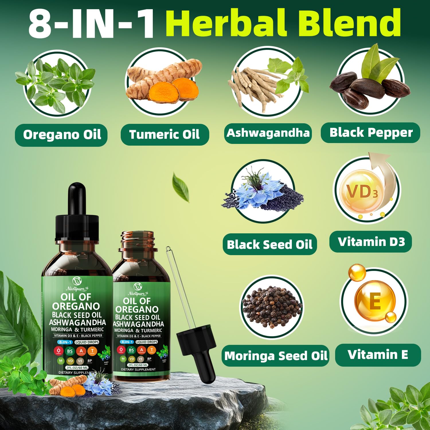 Huile d origan et nigelle Nivltpure, flacon pratique pour usage quotidien.