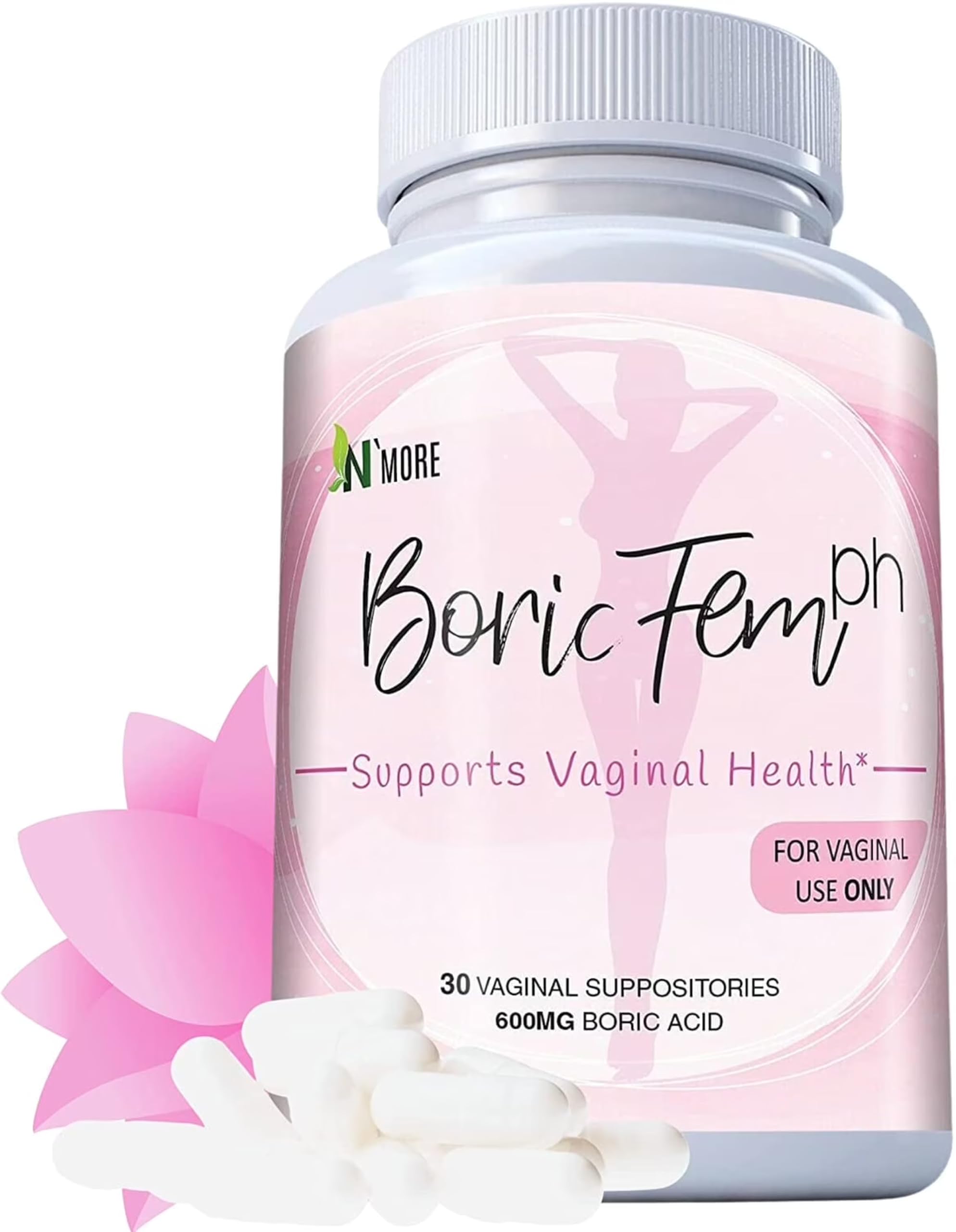 N'More, emballage des suppositoires vaginaux à l'acide borique, prêt à l'emploi.