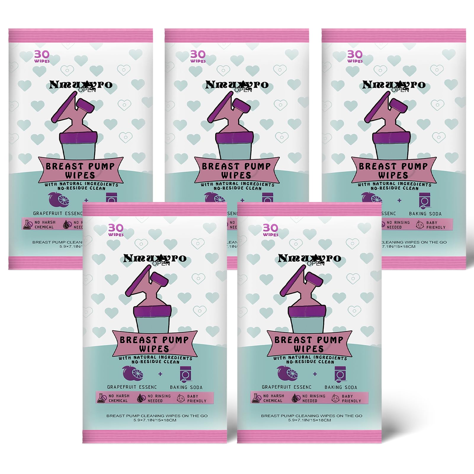 Lingettes Nmuxyro, emballage pratique pour nettoyer rapidement les pièces de tire-lait lors de déplacements.