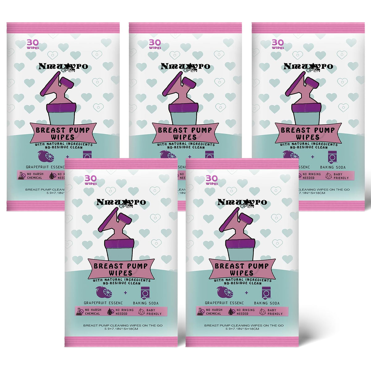 Lingettes Nmuxyro, emballage pratique pour nettoyer rapidement les pièces de tire-lait lors de déplacements.