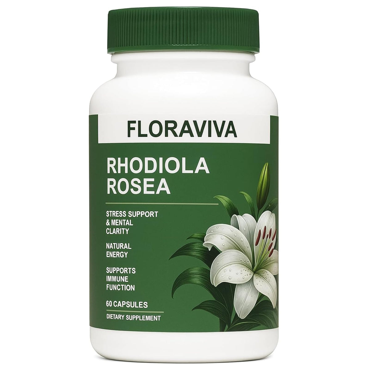 NO BALD Floraviva Rhodiola Rosea capsules alignées pour soutien naturel au stress