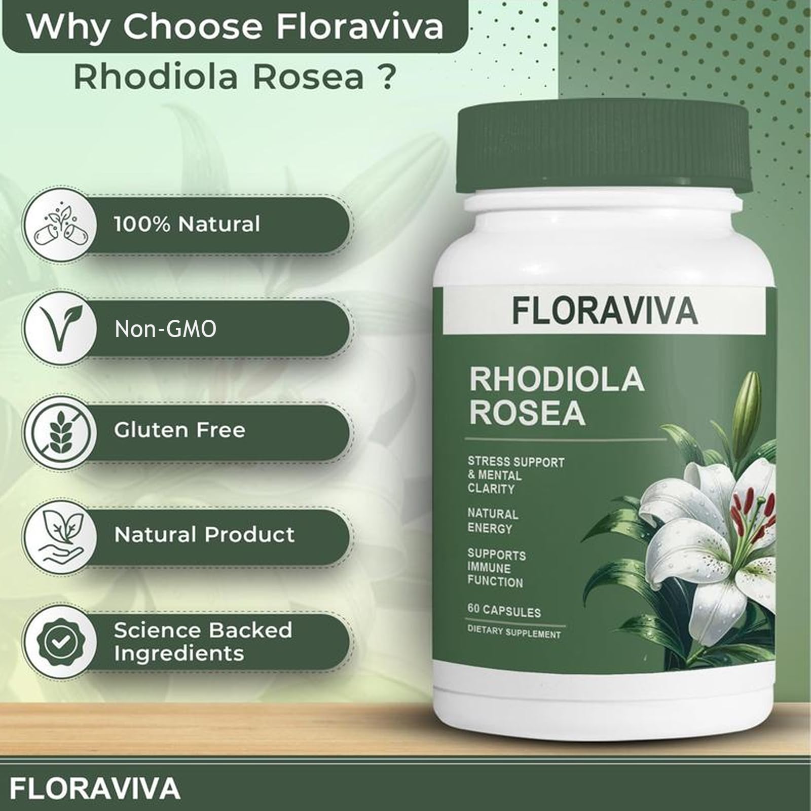 Capsules Floraviva Rhodiola Rosea en main pour routine bien-être
