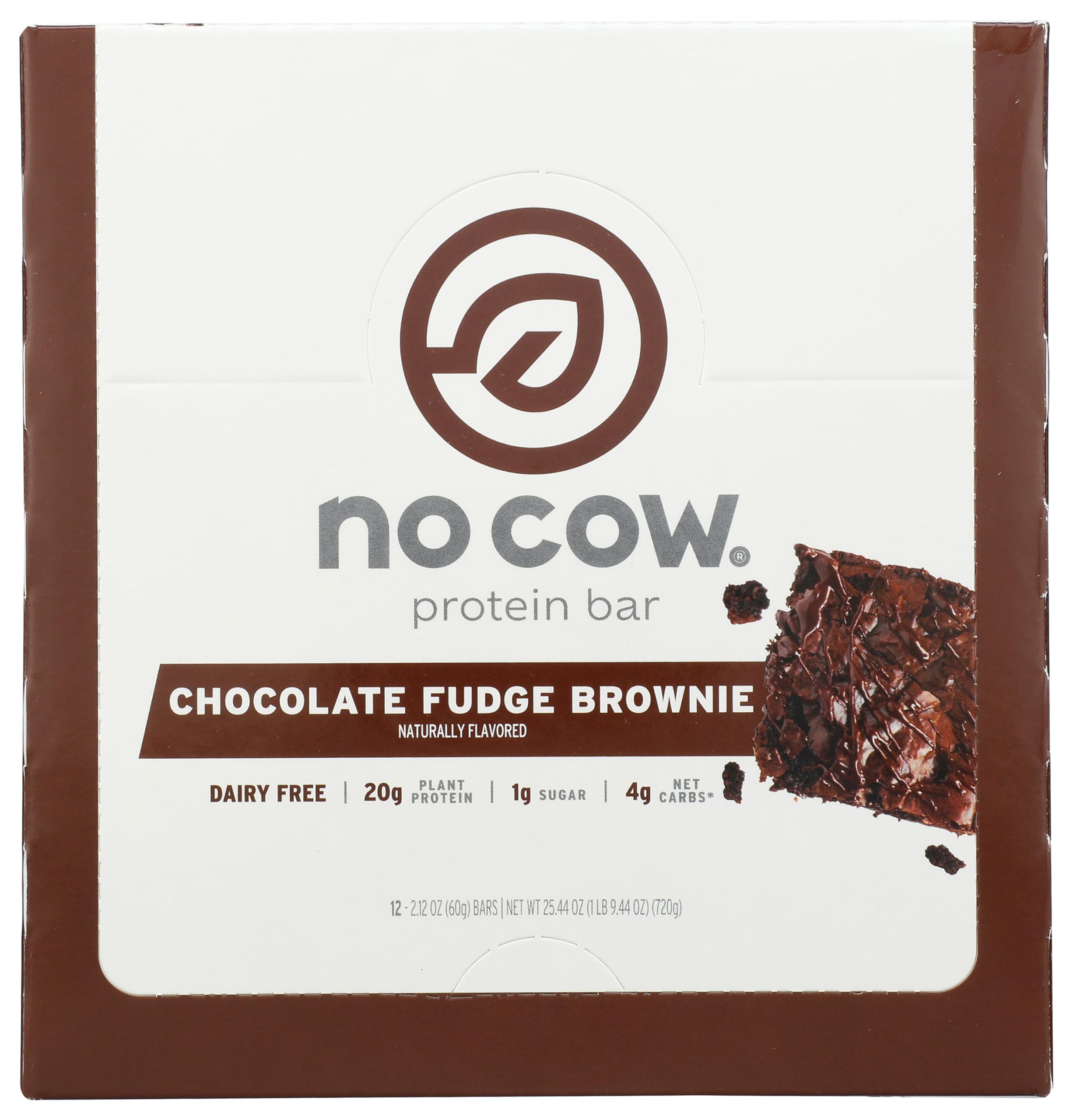 No Cow barre protéinée vegan brownie chocolat fondant – cœur moelleux et texture riche.