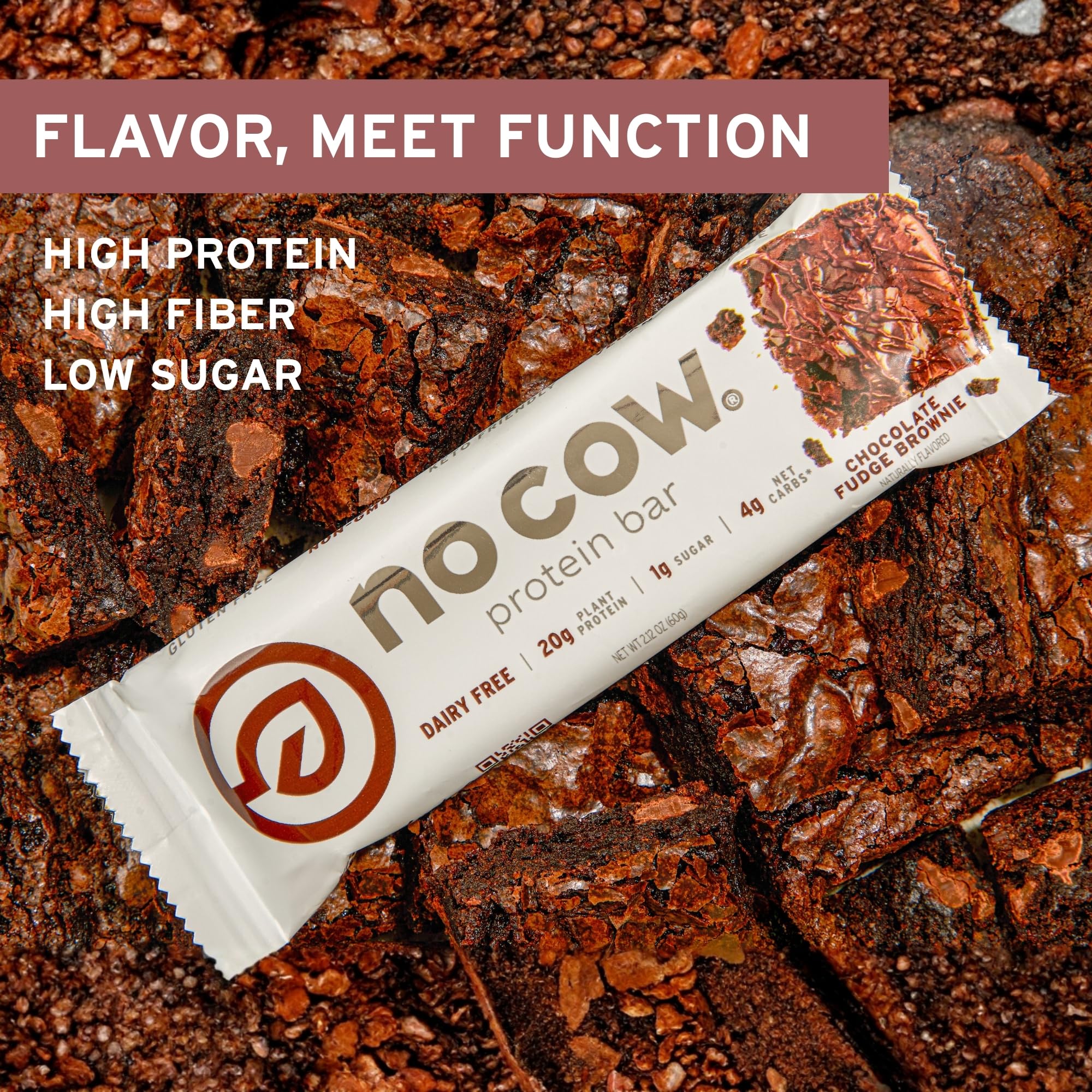 No Cow barre protéinée vegan brownie chocolat fondant – idéale après l’entraînement.