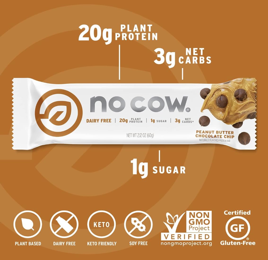 No Cow barres protéinées vegan cacahuète — texture moelleuse en pause