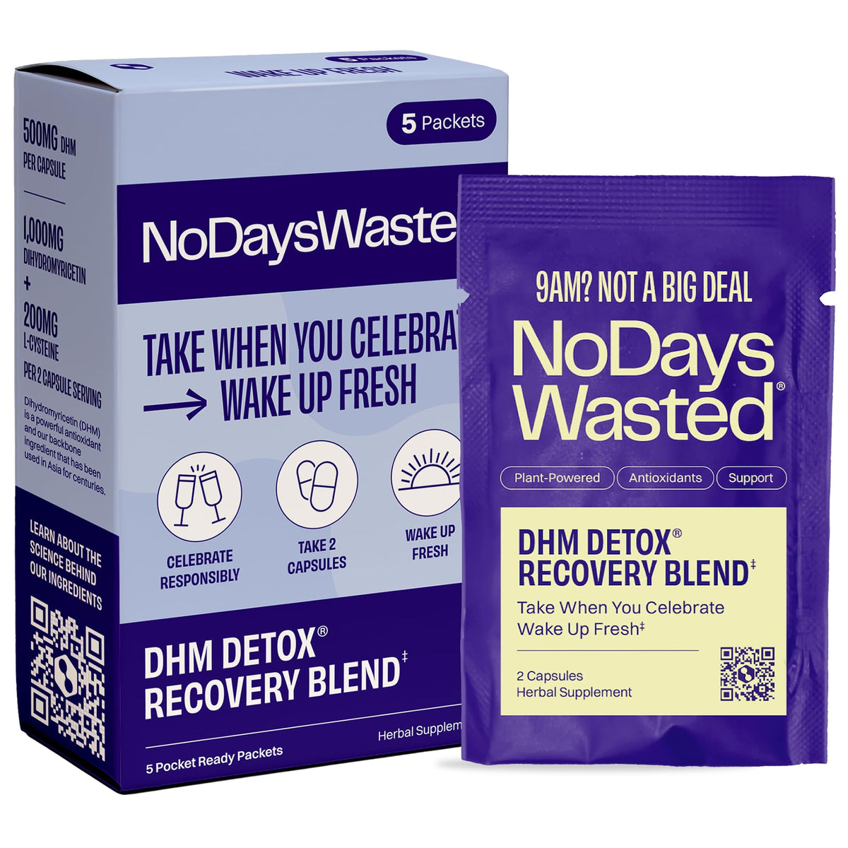 No Days Wasted DHM Detox boîte et étiquette prête à emporter après une soirée