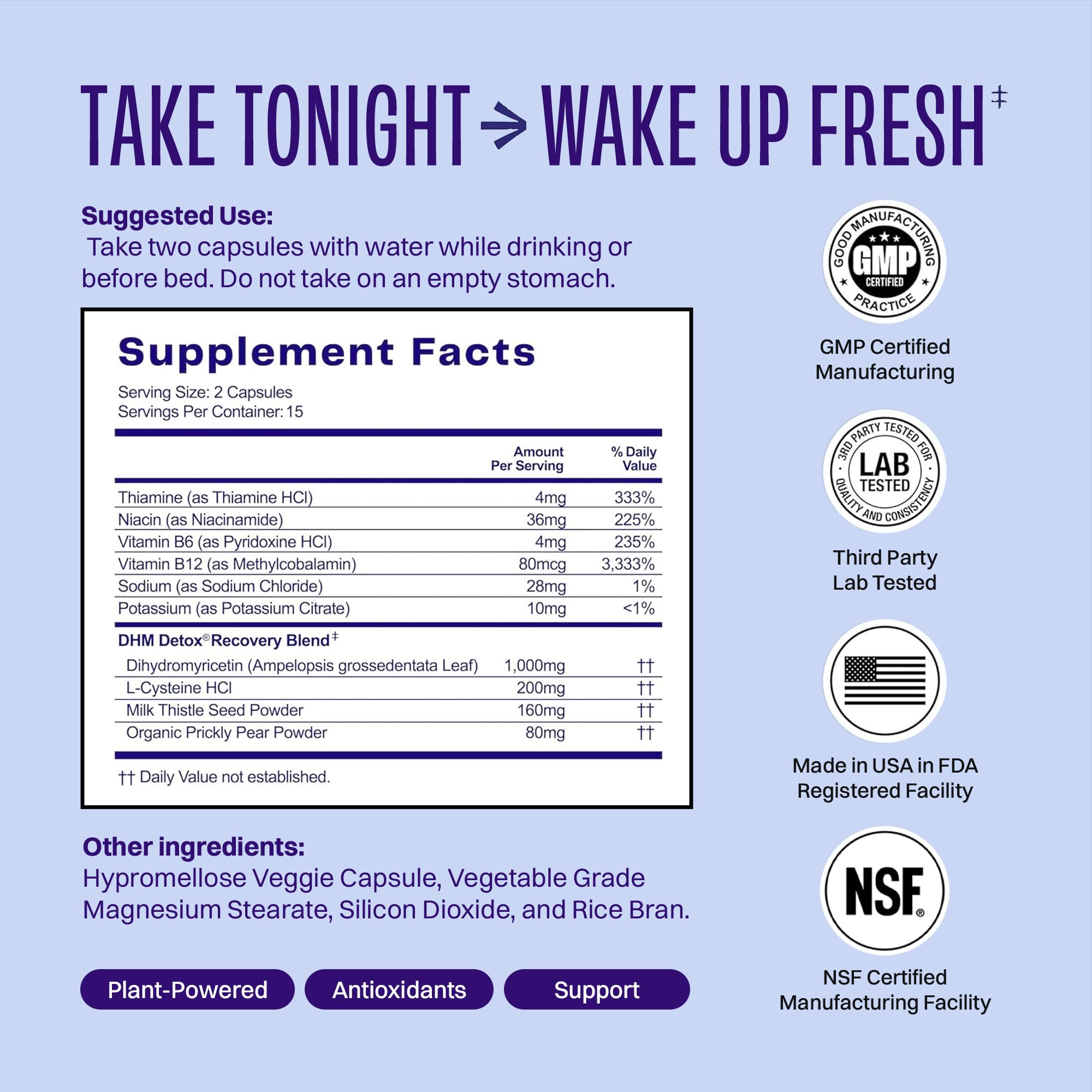 No Days Wasted DHM Detox – Étiquette claire sur le packaging avec les informations essentielles.