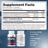 NO2U Bryan NITRICEUTICALS: emballage sans gluten et sans produits laitiers, adapté pour régimes variés.