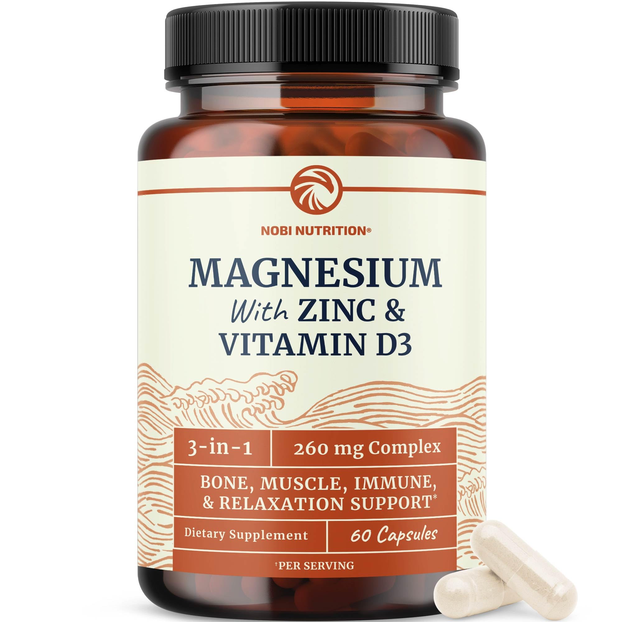 Nobi Nutrition Magnesium Zinc D3, bouteille pour soutien musculaire potentiel