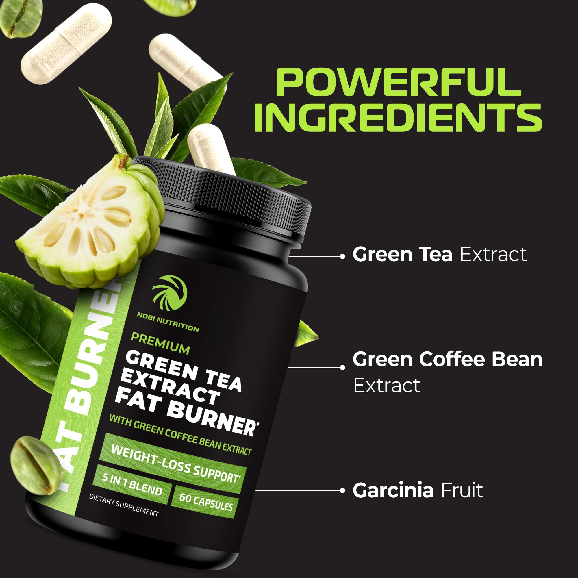 Nobi Nutrition gélules Thé vert, prise quotidienne pour énergie et concentration.