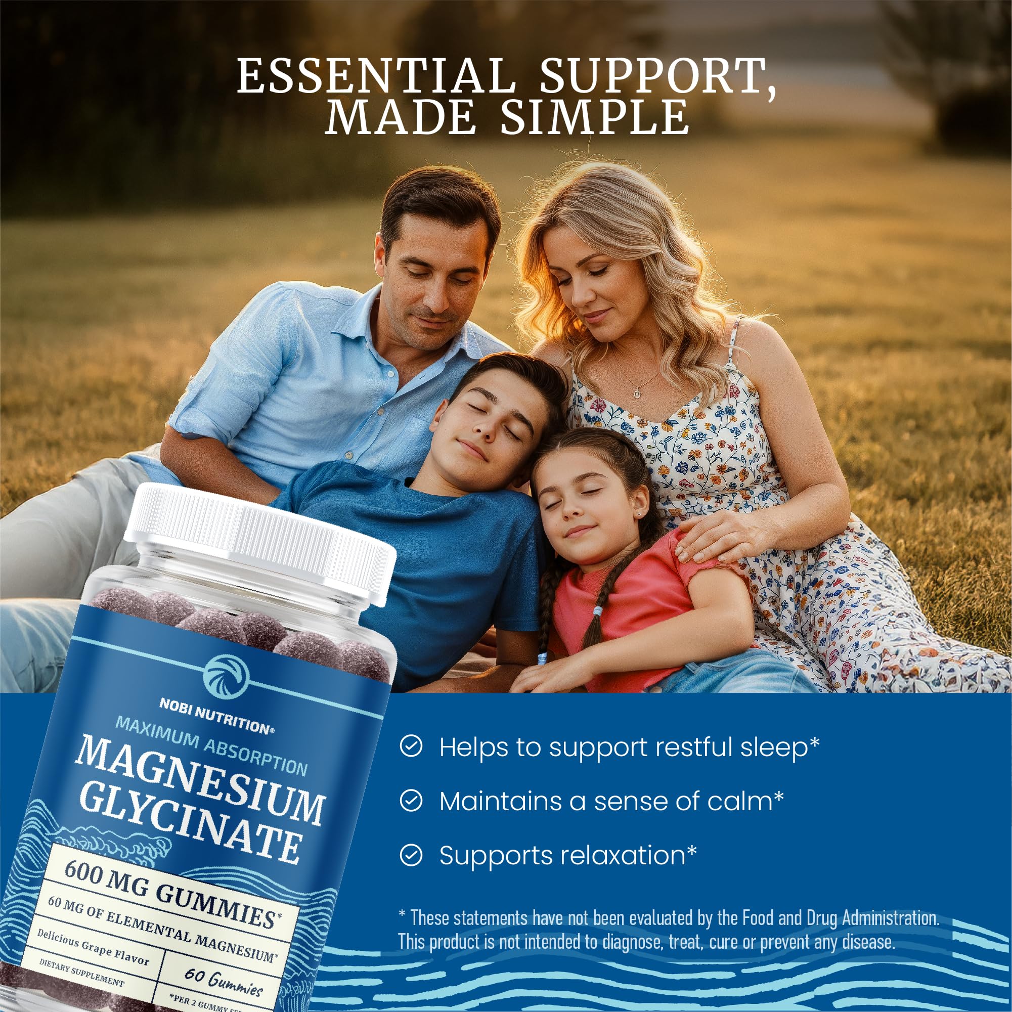 Gommes magnésium glycinate saveur raisin Nobi Nutrition, plaisir doux et facile à consommer.