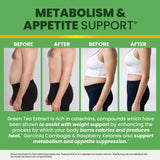 Étiquette Nobi Nutrition thé vert, vue claire des informations et du flacon.