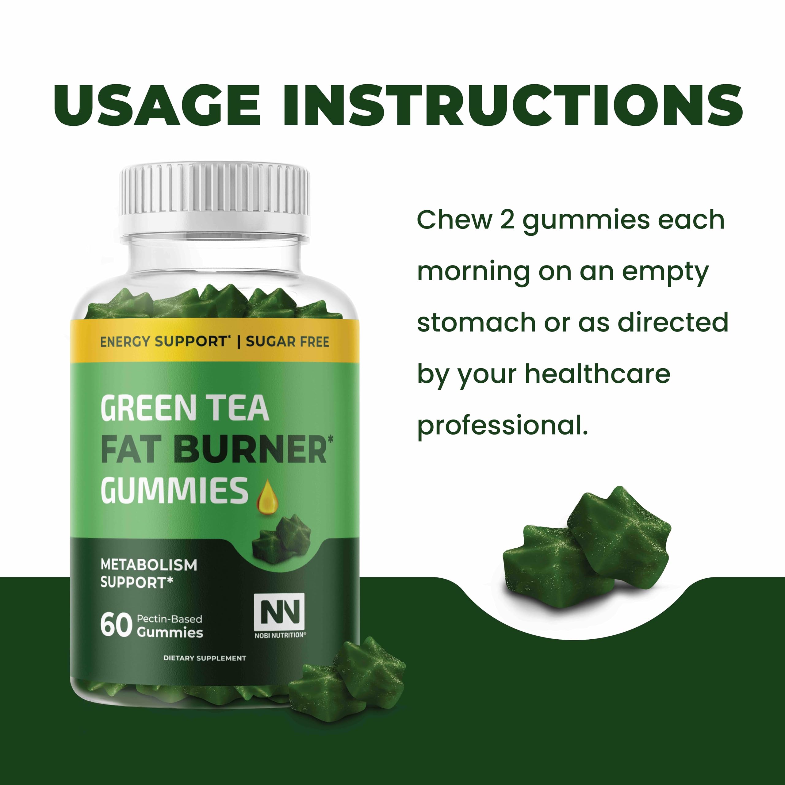 Tableau ingrédients Nobi Nutrition thé vert, démontrant qualité et naturalité.