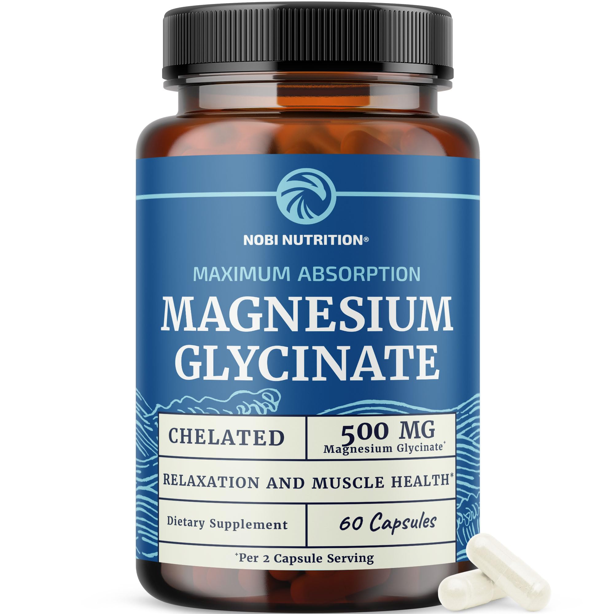 Nobi Nutrition Magnésium Glycinate 500 mg, bouteille pratique pour une supplémentation quotidienne.