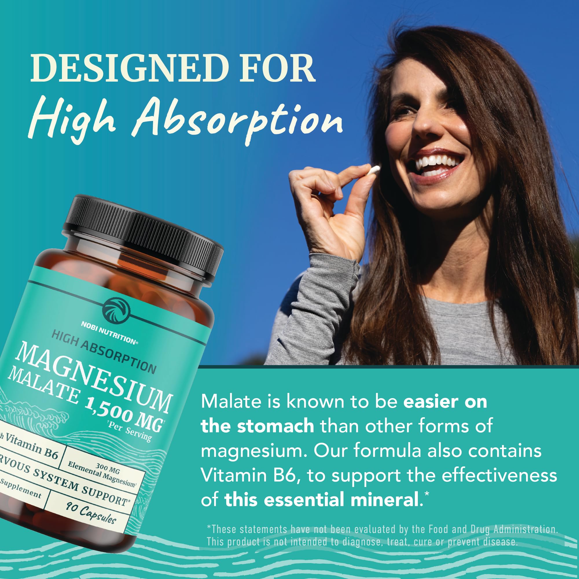 Nobi Nutrition Magnésium Malate 1500mg, BioPerine favorise une meilleure absorption après le repas.