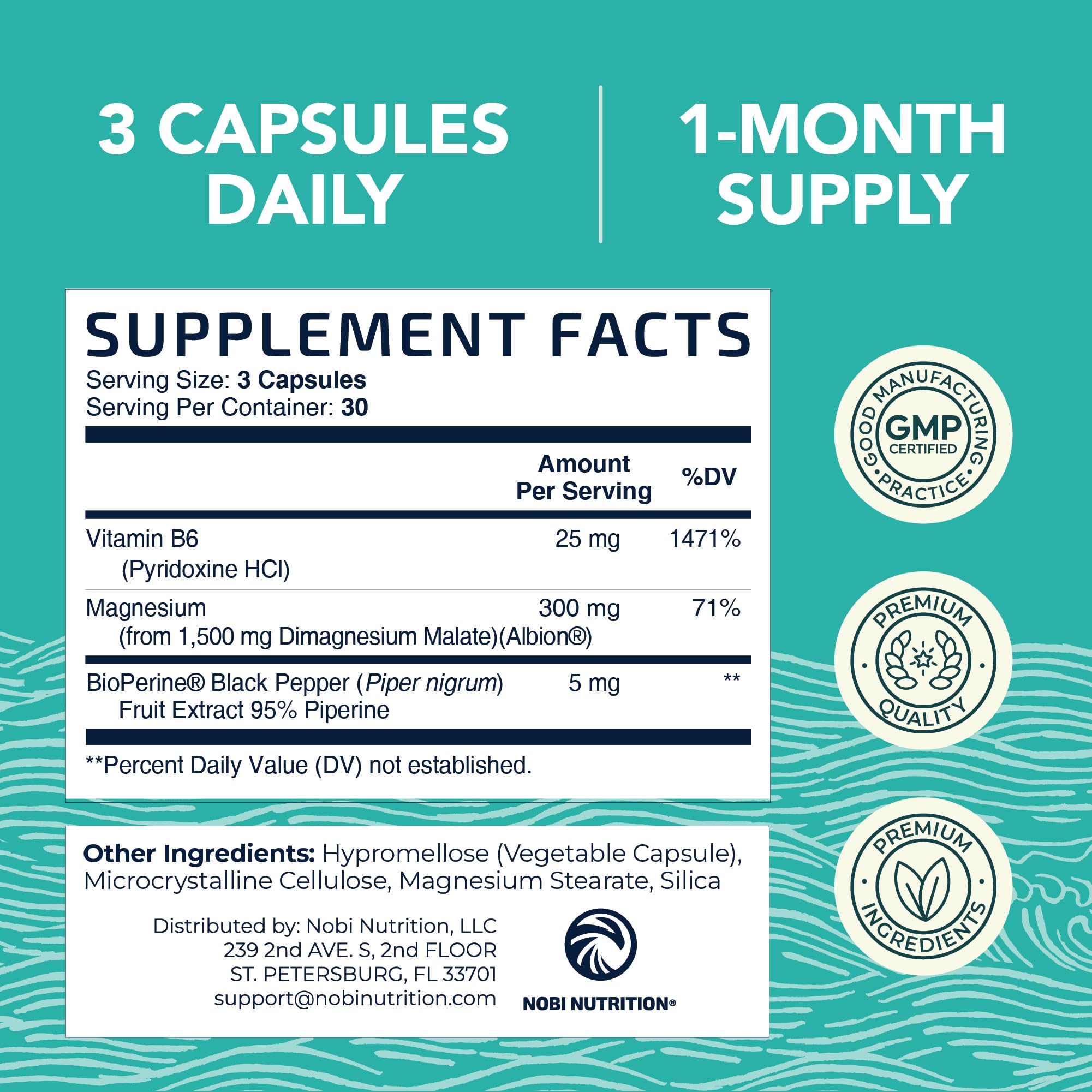 Nobi Nutrition Magnésium Malate 1500mg, idéal pour routine matinale et énergie durable.