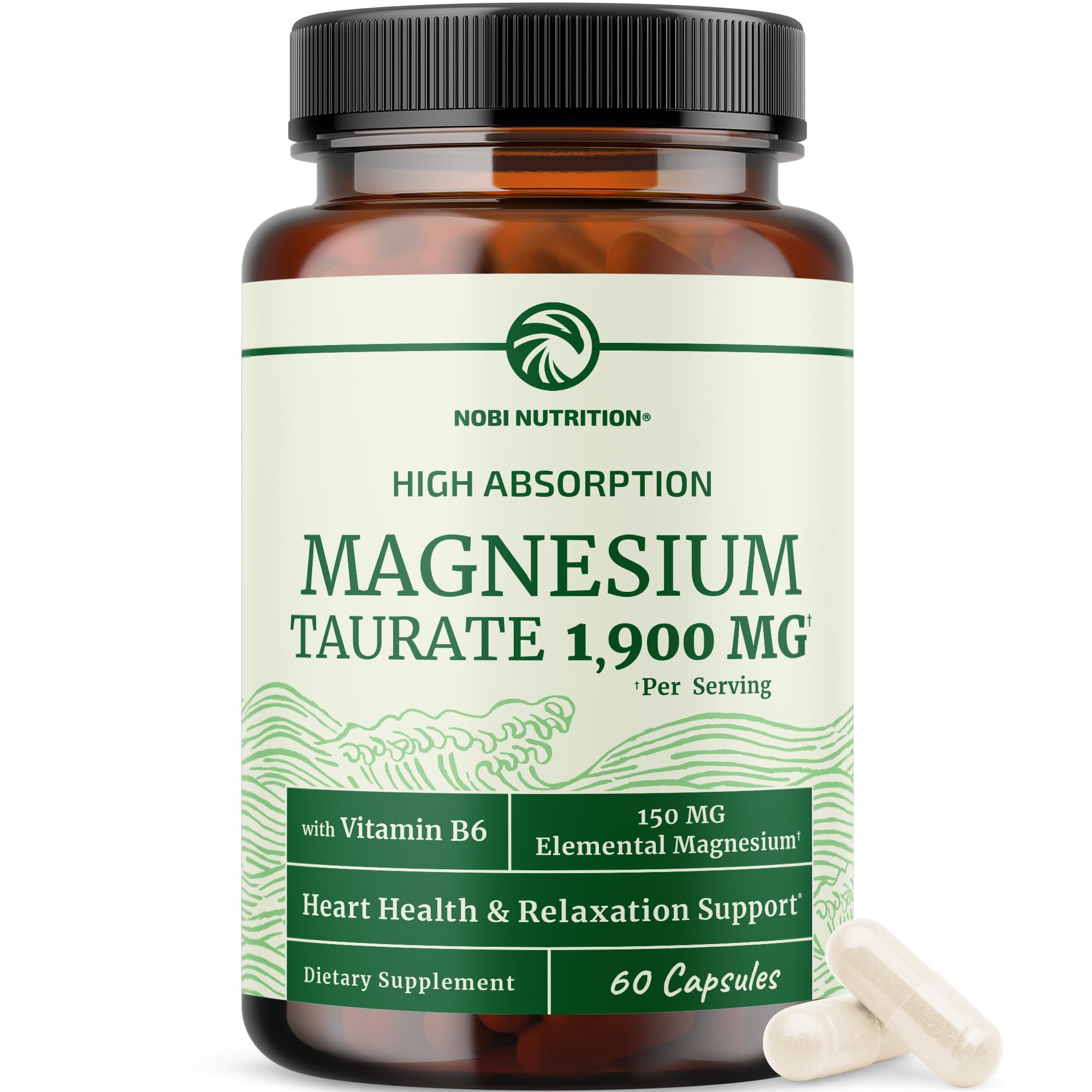 Nobi Nutrition Magnesium Taurate 1900mg, dose quotidienne favorisant la détente.