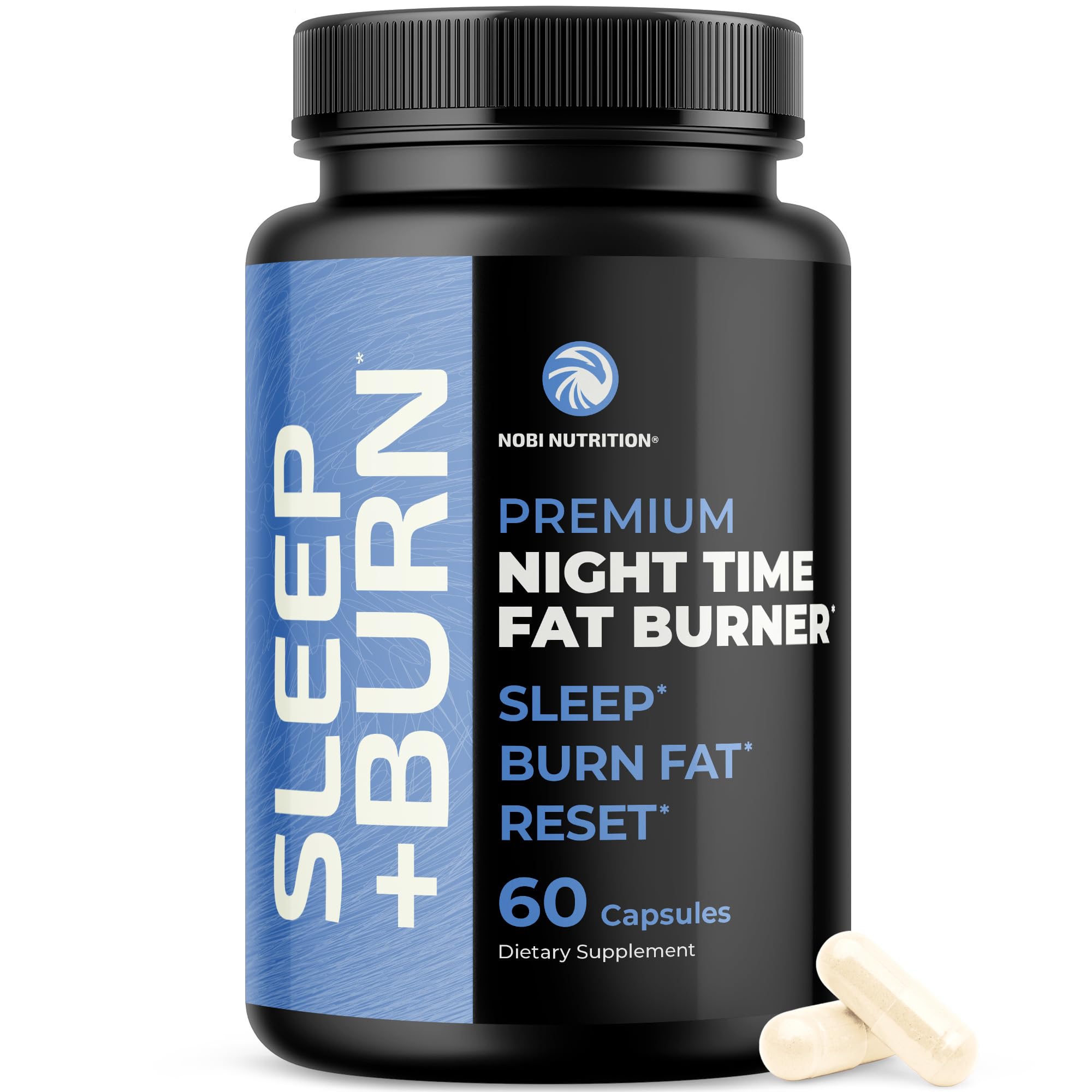 Bouteille Night Time Fat Burner de Nobi Nutrition sur fond clair, idéale pour soutenir sommeil et métabolisme.