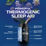 Étiquette Night Time Fat Burner montrant fabrication GMP et contenu.