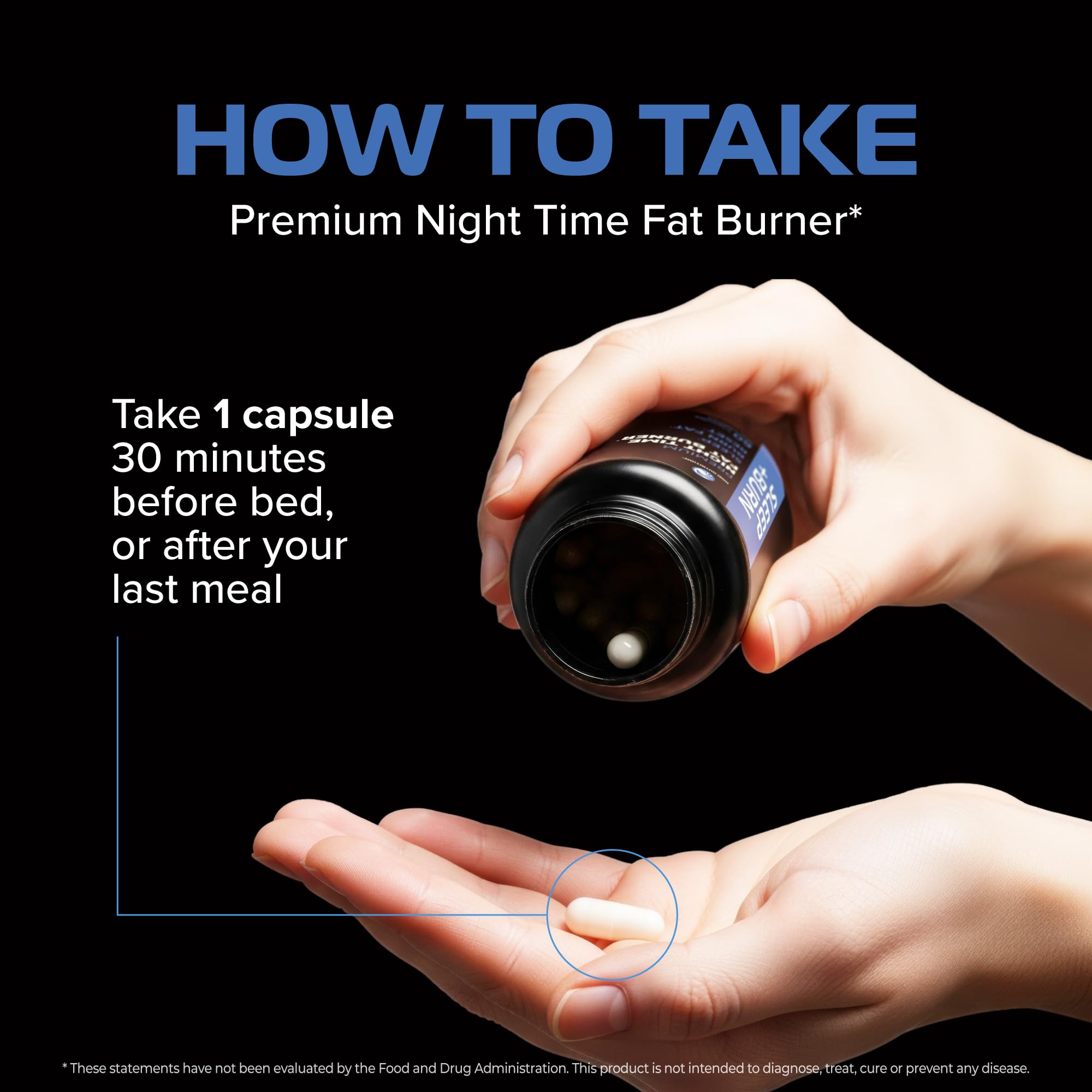 Ingrédients Night Time Fat Burner mélatonine et haricot blanc sur l’emballage.