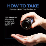 Ingrédients Night Time Fat Burner mélatonine et haricot blanc sur l’emballage.