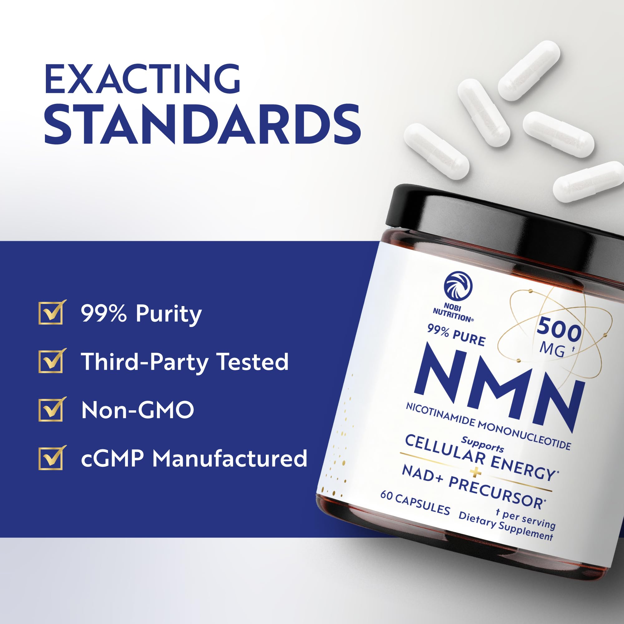 Nobi Nutrition NMN – dose par portion et soutien potentiel d'énergie.