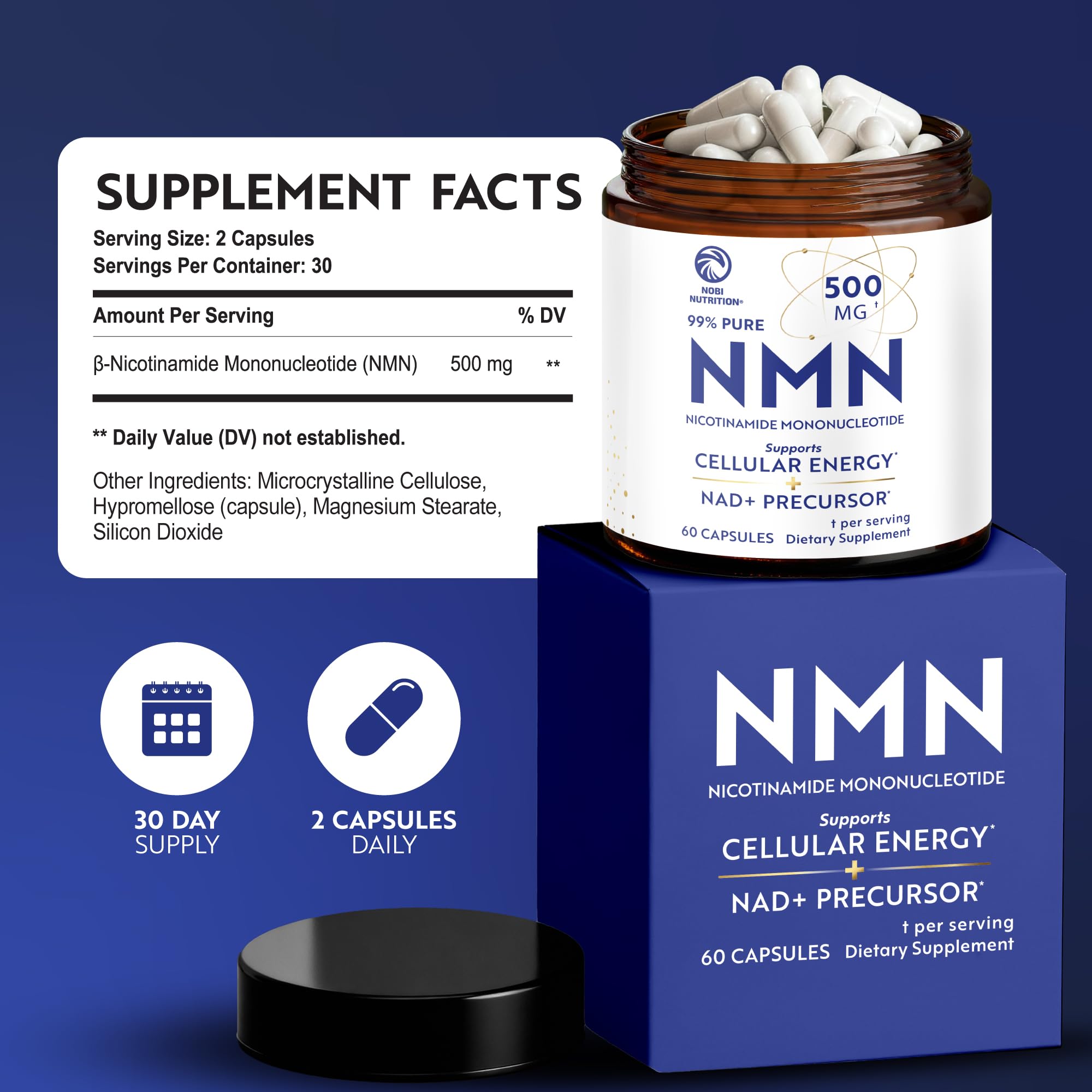 Nobi Nutrition NMN – dose quotidienne facile à intégrer.