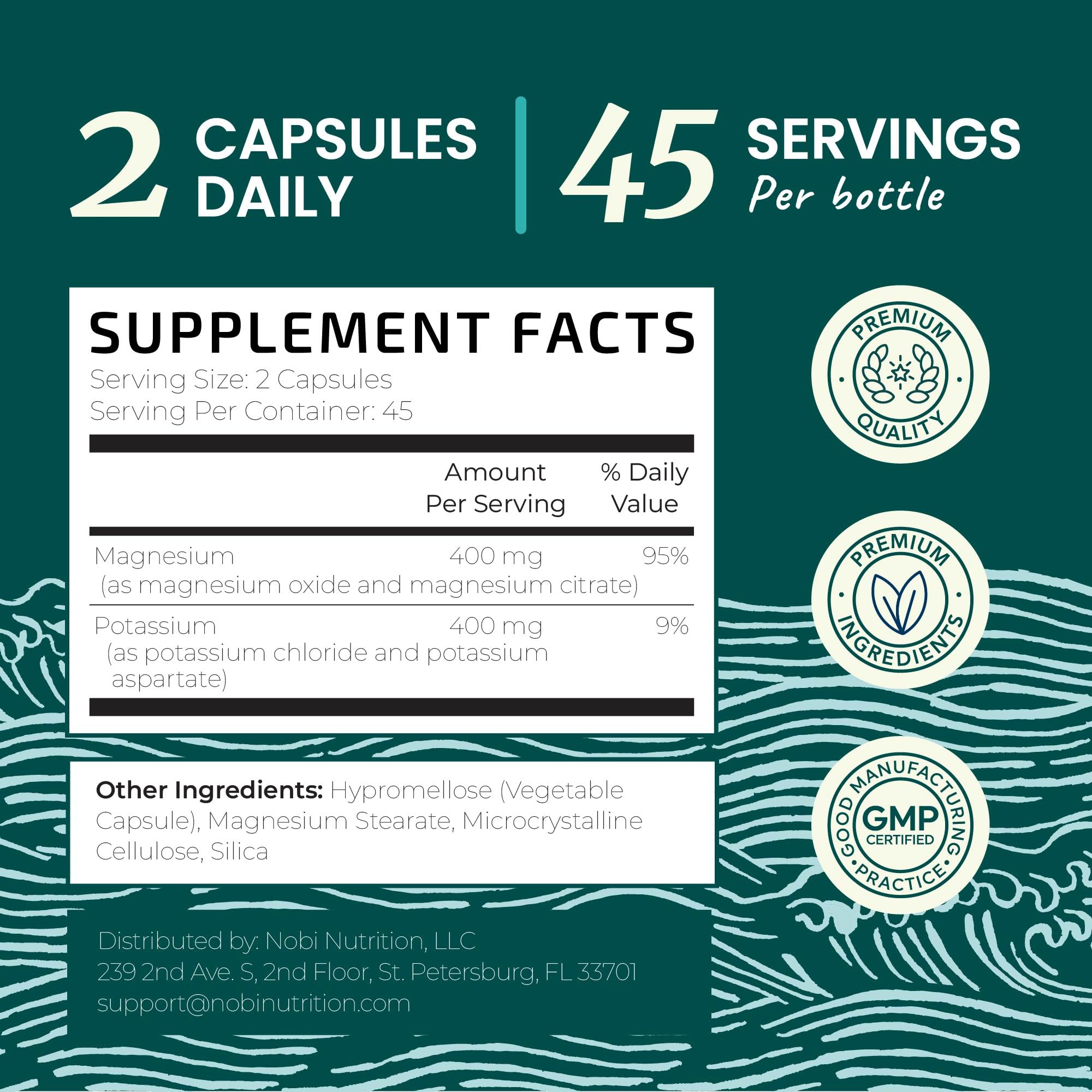 Nobi Nutrition Potassium Magnesium — emballage clair, garanties de qualité et traçabilité conforme aux BPF