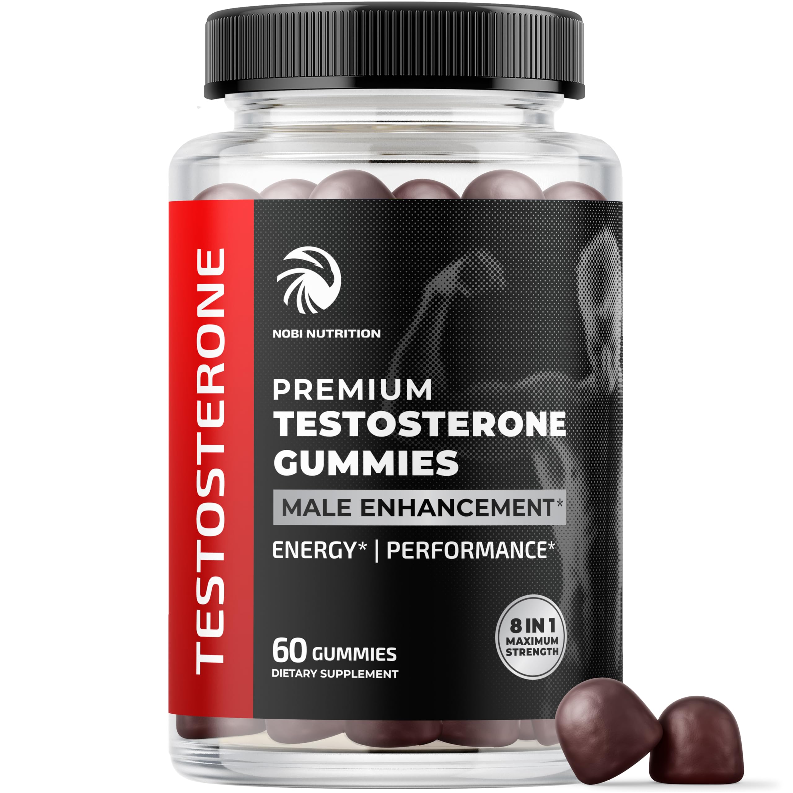 Gommes Test Boost Max de Nobi Nutrition dans la bouteille, énergie potentielle lors de l'entraînement.