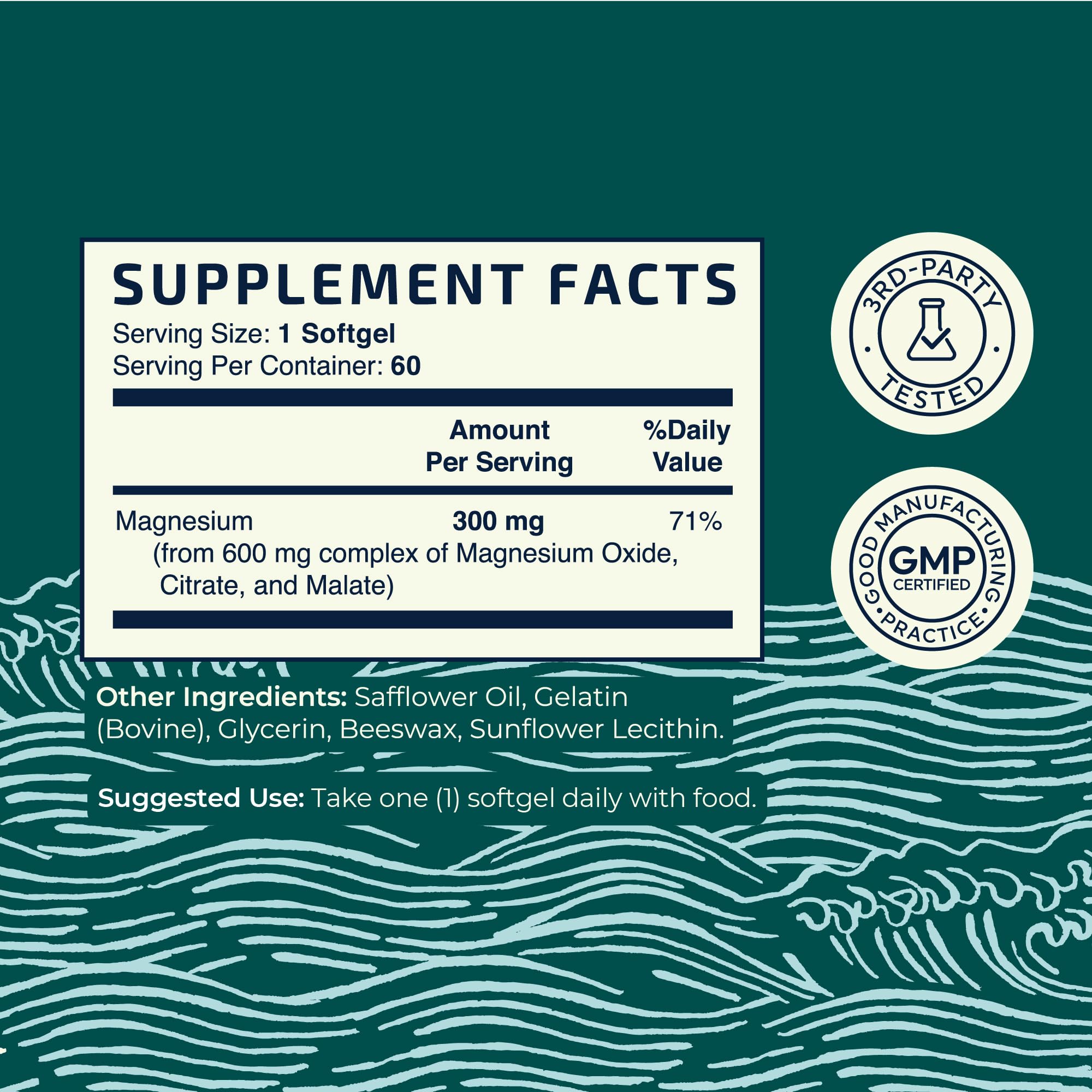Nobi Nutrition Triple Magnesium Softgels dosage 300 mg par gélule