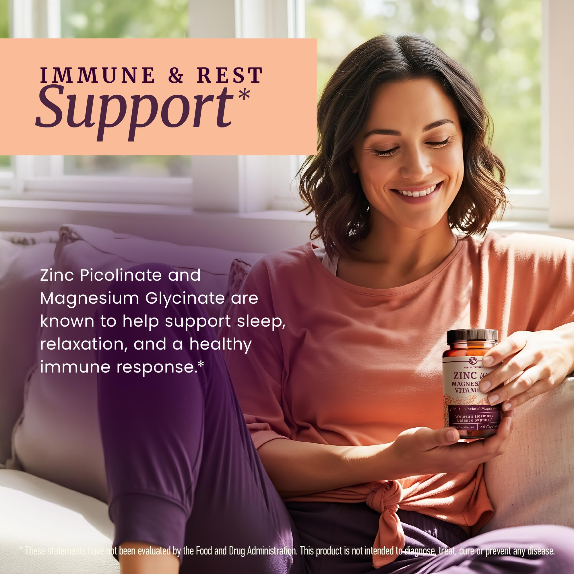 Nobi Nutrition zinc-magnésium-b6, routine quotidienne recommandée pour la sérénité.