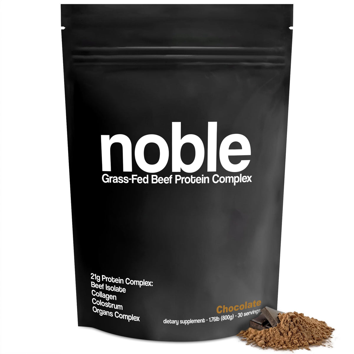 Noble Origins protéine chocolat, bouteille visible, shake riche et gourmand après l'entraînement.