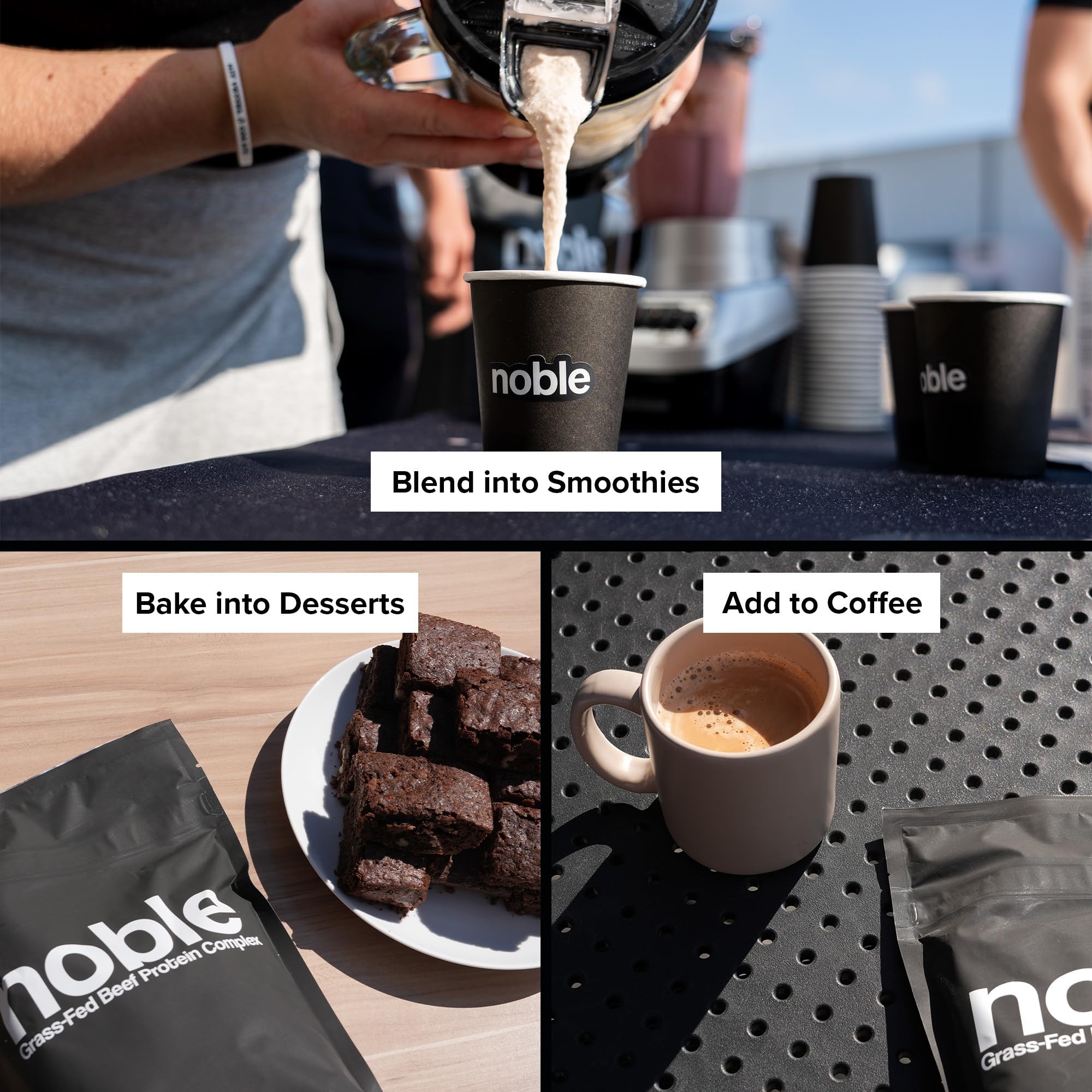 Noble Origins formule sans protéine de lactosérum et sans huiles de graines, doseur pratique.