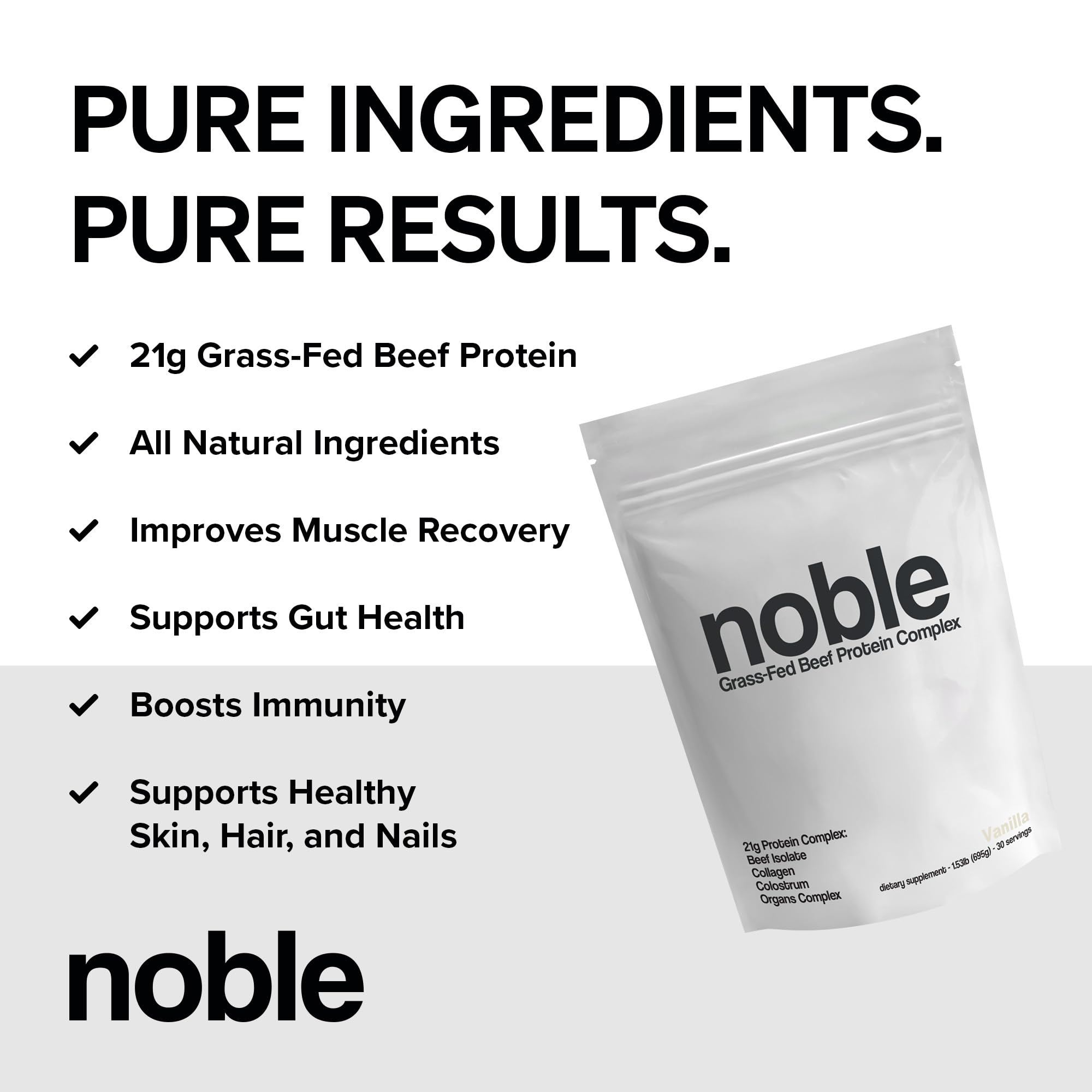 Noble Origins Protéine Vanille poudre: texture fine facilitant le mélange.