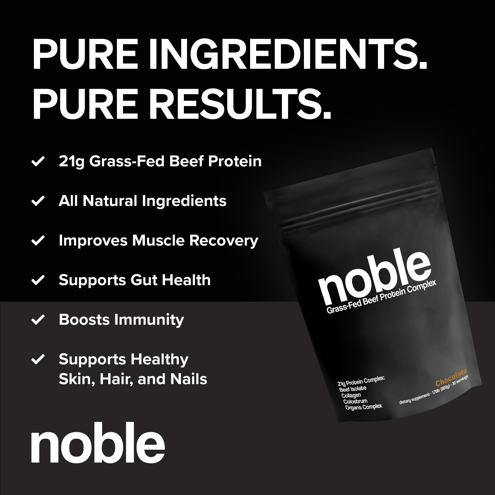 Noble Origins protéine boeuf 21 g en sachet, pratique à emporter.