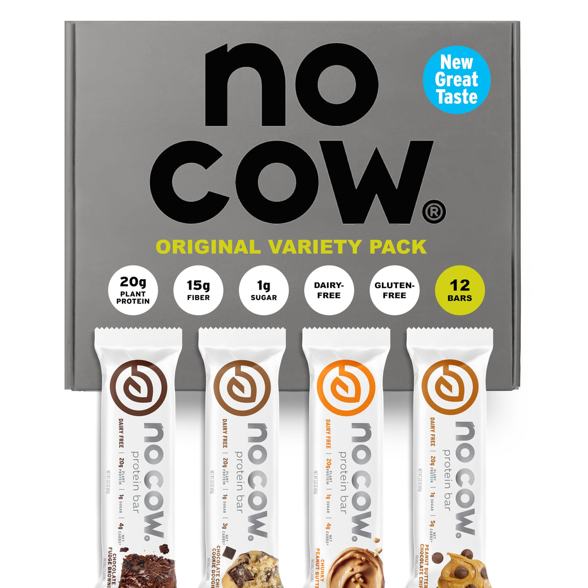 No Cow barre proteine vegan originale, pack 12, énergie durable sans crash