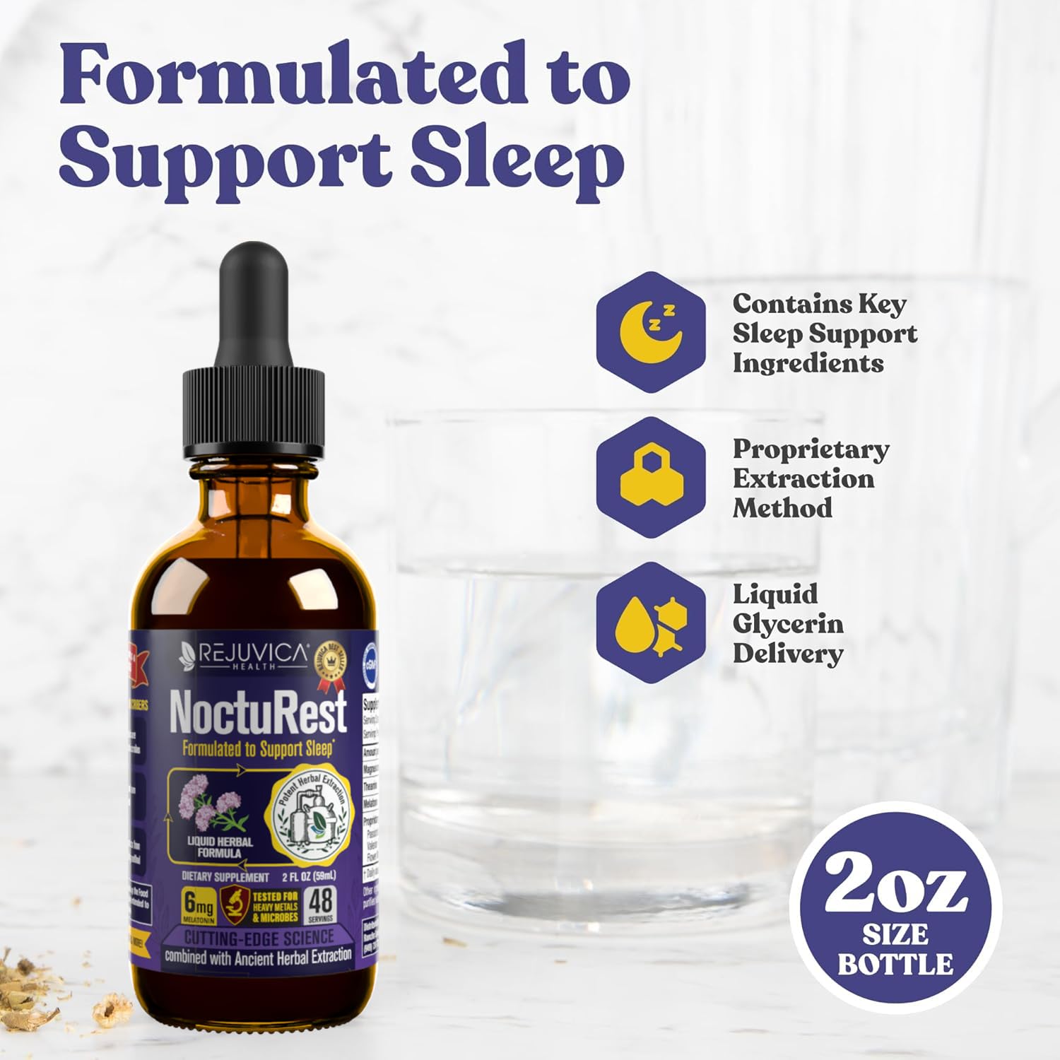 NoctuRest flacon mélatonine et valériane pour le calme.