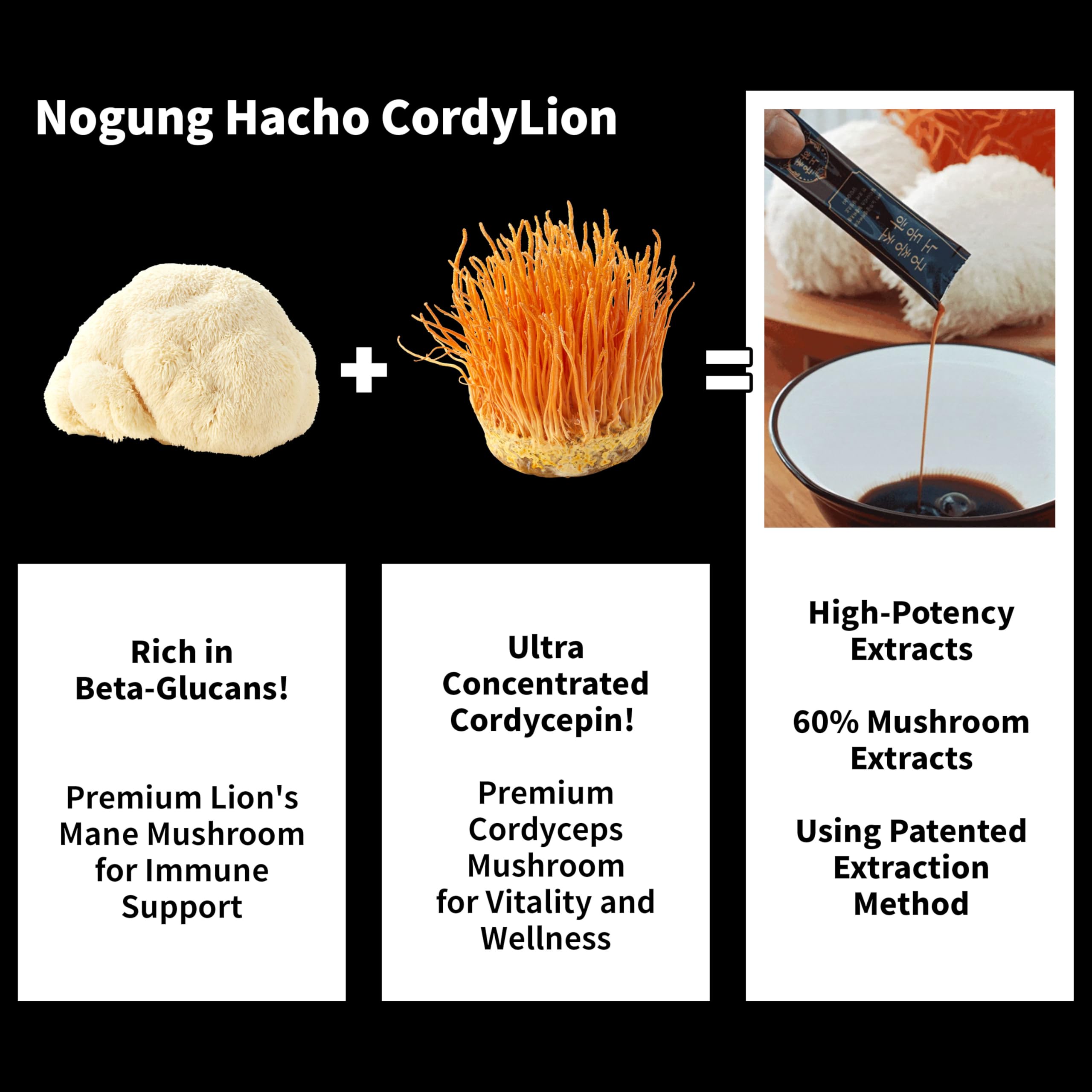 Nogung CordLion – extraits entiers Cordyceps et crinière de lion, mélange premium.