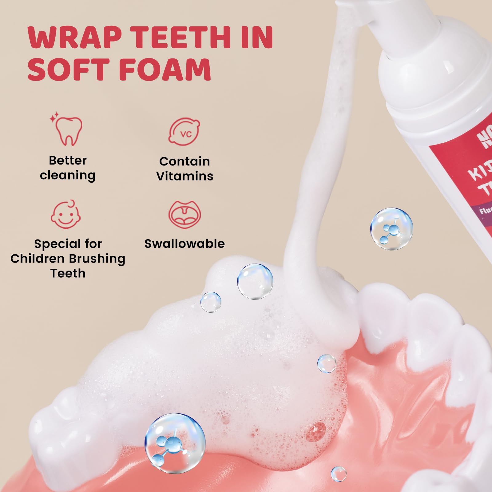 NOHOO dentifrice enfant – mousse douce couvrant bien les dents.