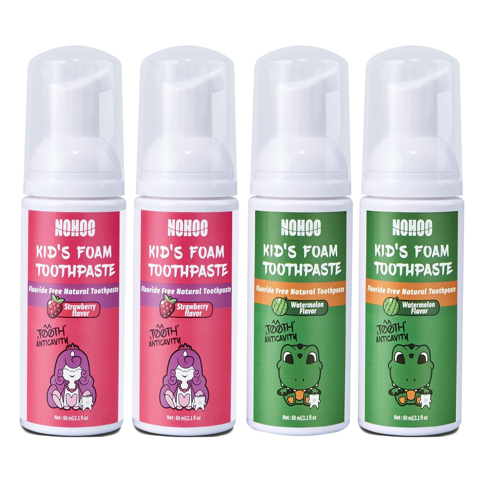 NOHOO dentifrice mousse sans fluor fraise, texture douce pour l'apprentissage du brossage.