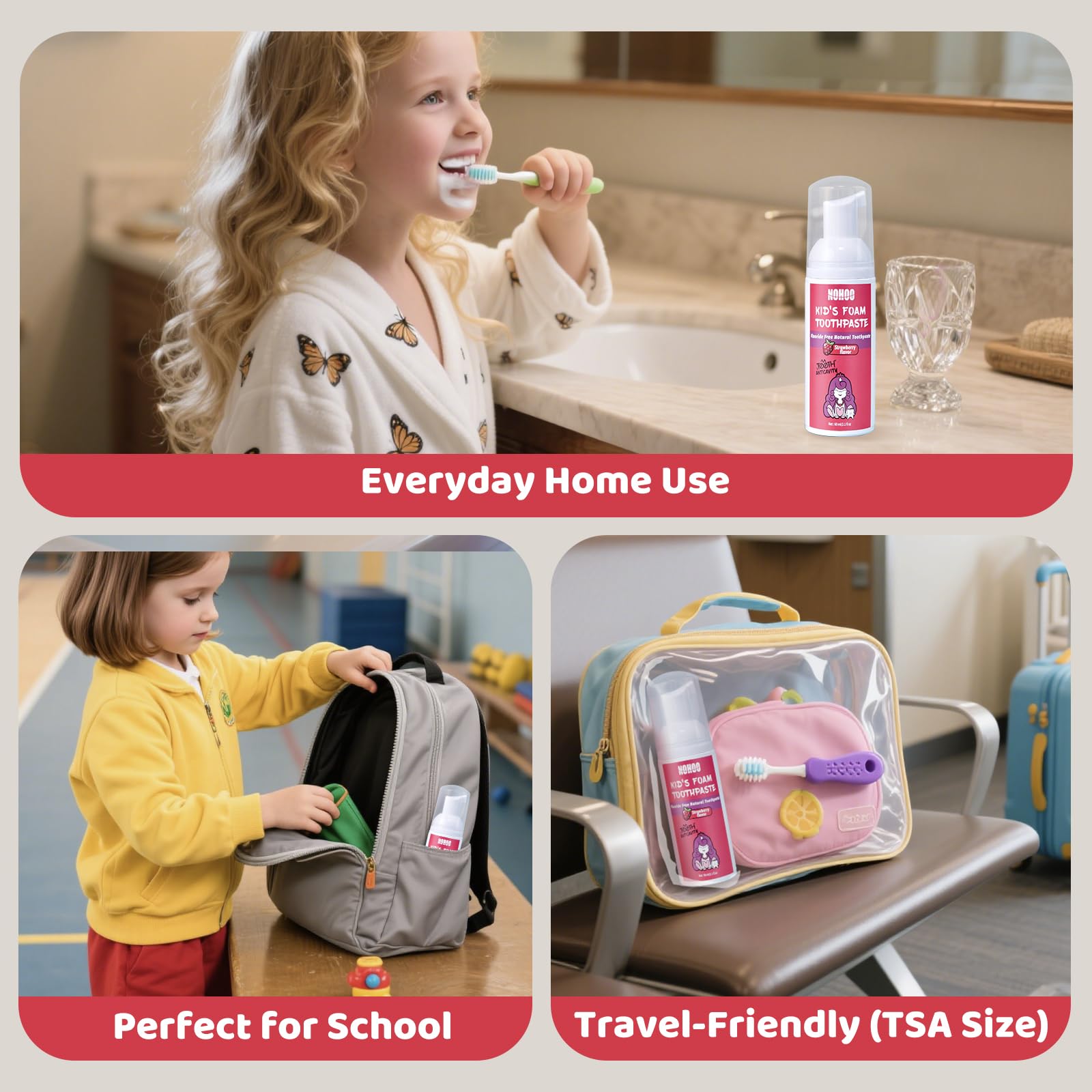 NOHOO brosse en U, compatibilité avec brosses pour enfants.