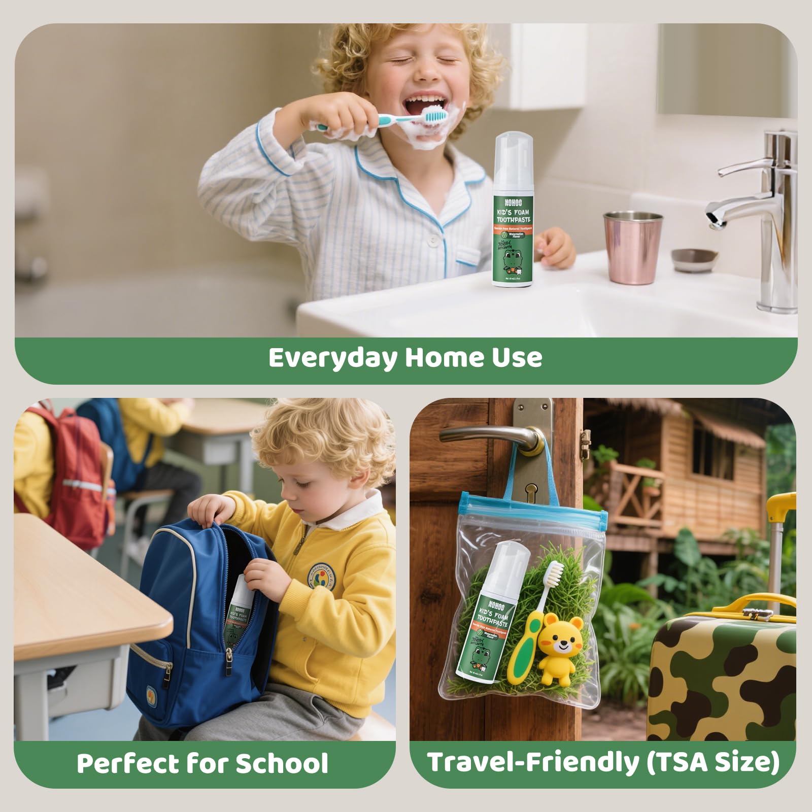 NOHOO dentifrice enfant mousse couverture dentaire sur toutes les surfaces.