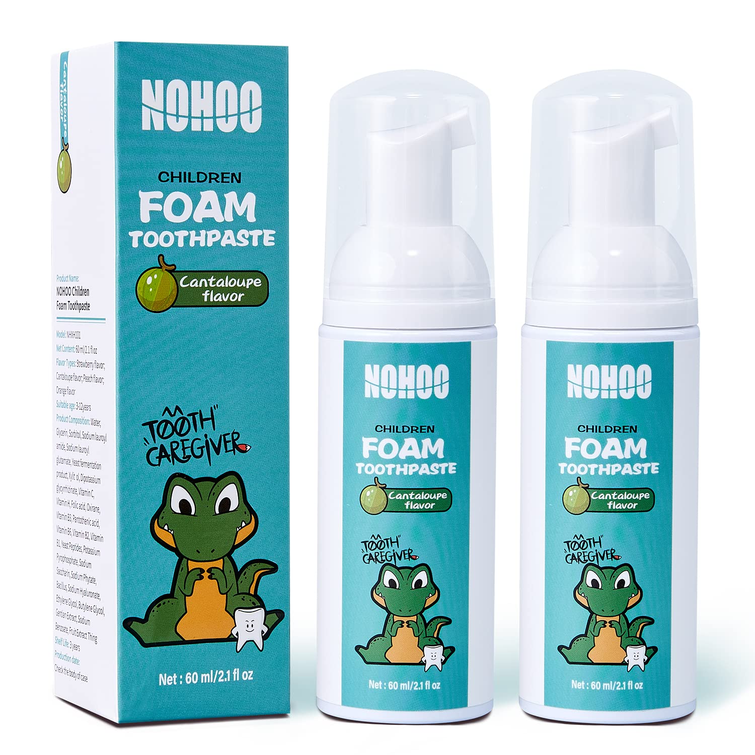 NOHOO dentifrice enfant cantaloup avec pompe, pratique pour petites mains.