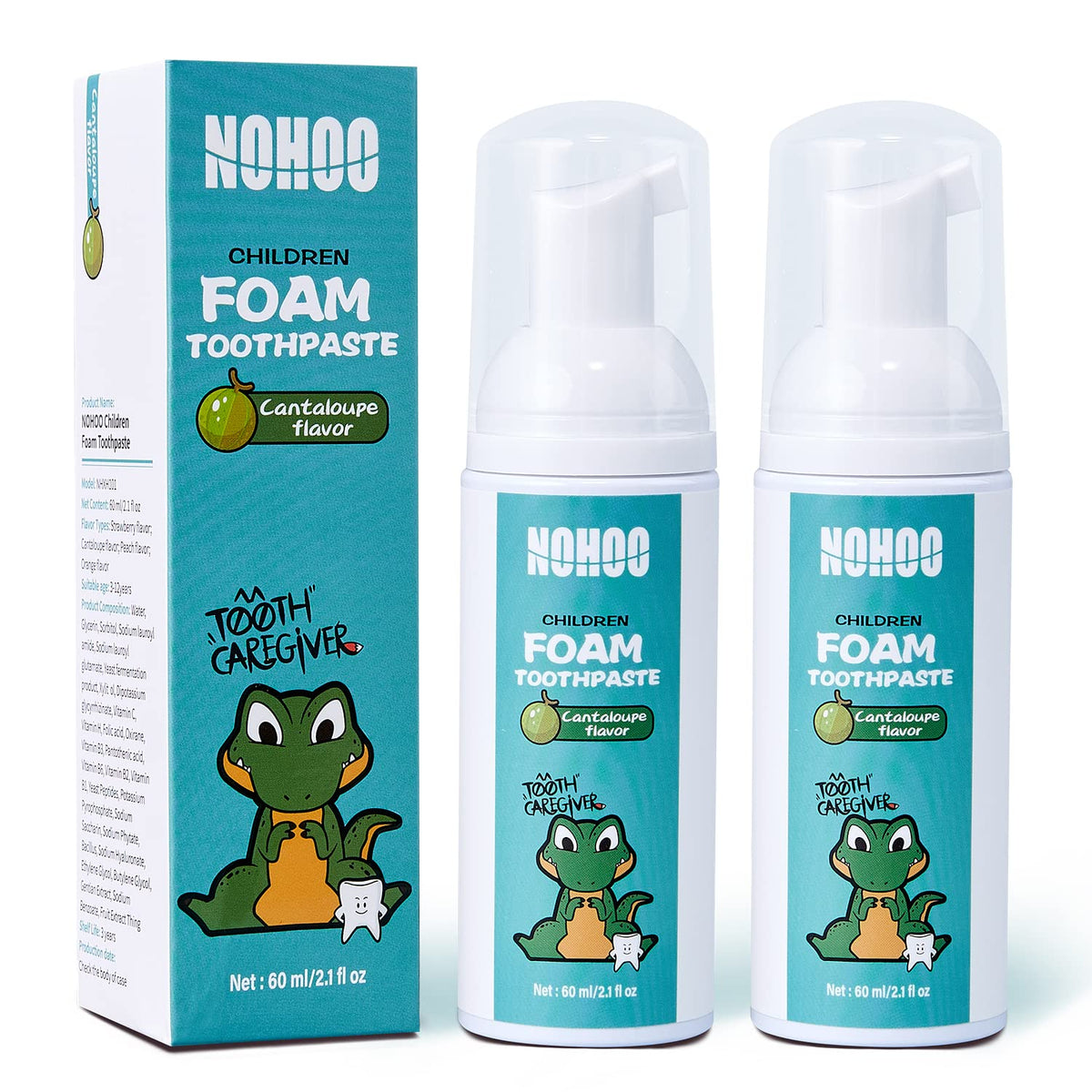 NOHOO dentifrice enfant cantaloup avec pompe, pratique pour petites mains.