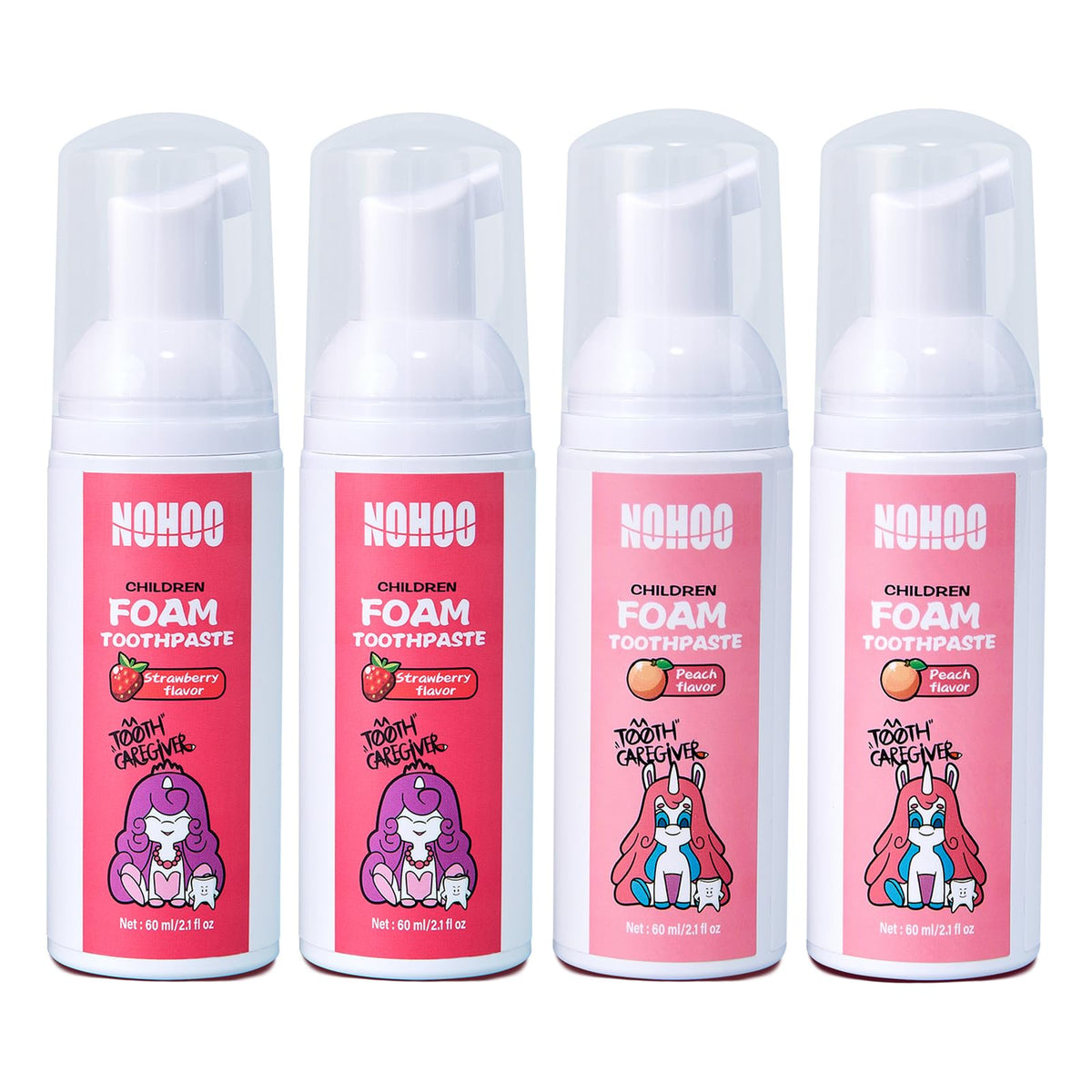 NOHOO dentifrice mousse sans fluor fraises — texture douce adaptée aux dents sensibles des enfants.
