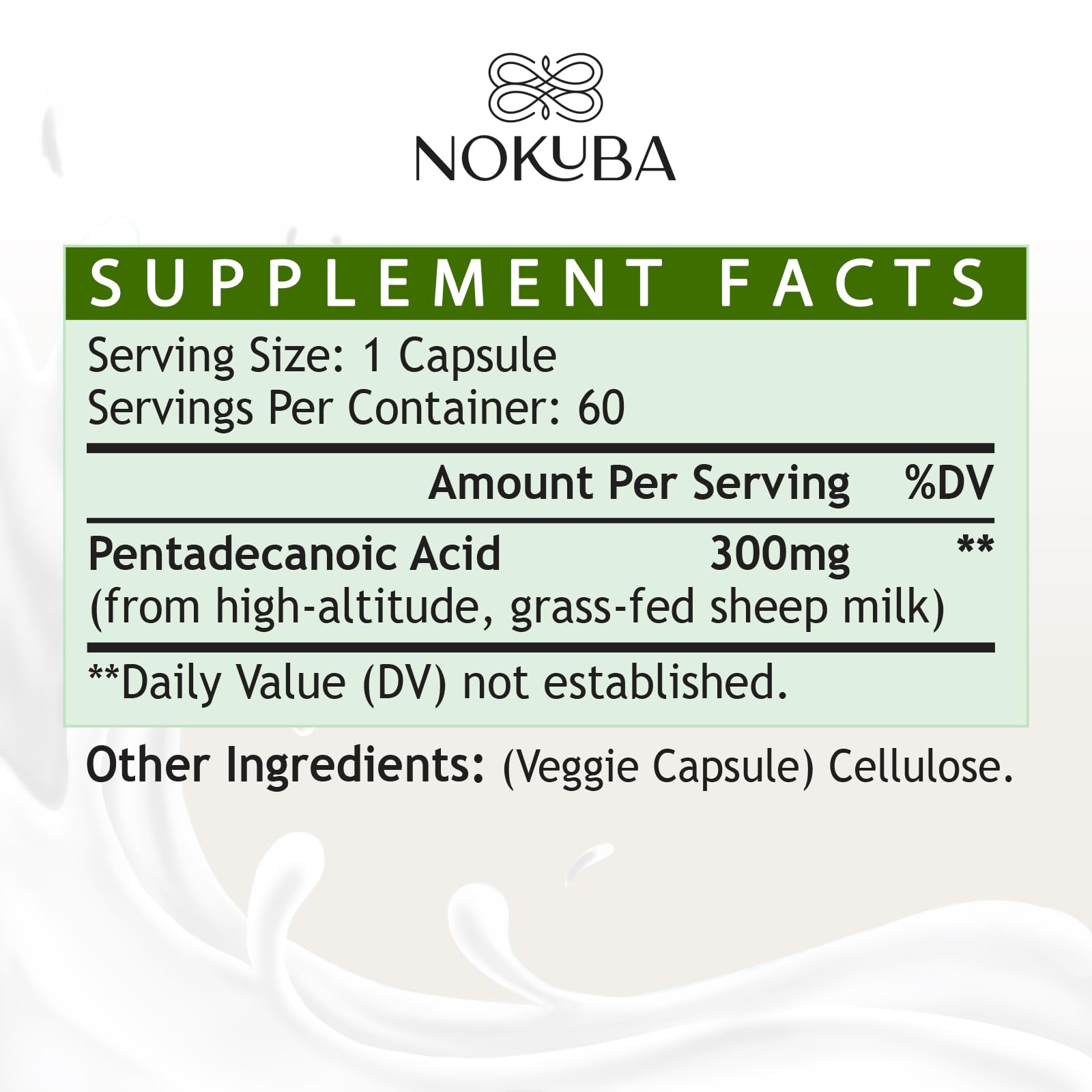 Nokuba Acide pentadecanoïque C15: boîte de 60 capsules pour une utilisation pratique.