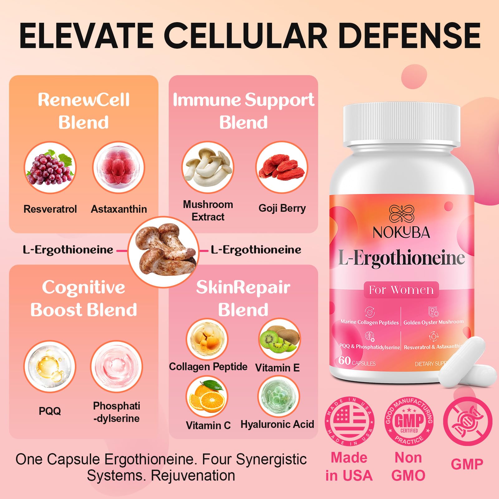 Capsules Nokuba en gros plan, bénéfice potentiel pour peau et cheveux